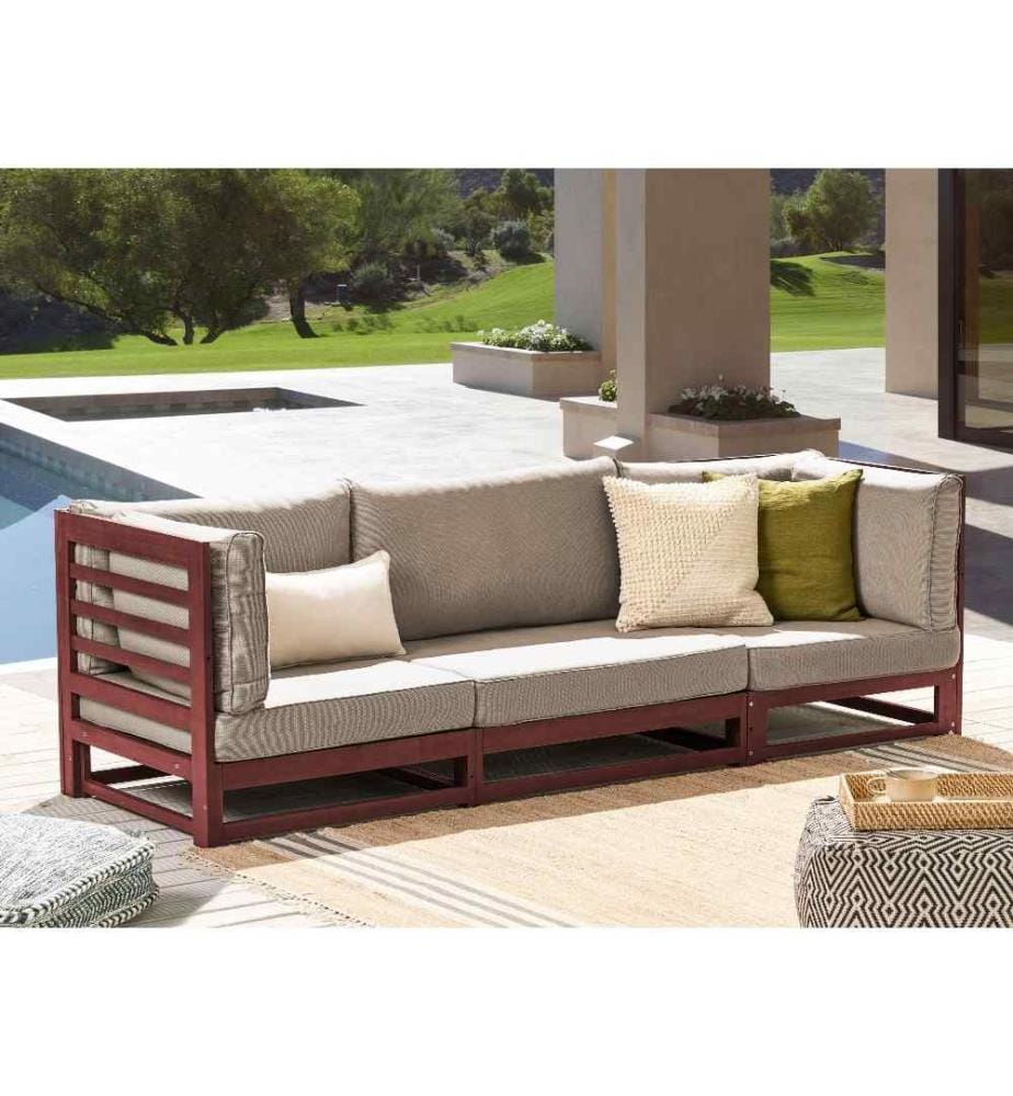 Divano da giardino 3 posti TRANI Modulare Legno di acacia certificato Rosso scuro