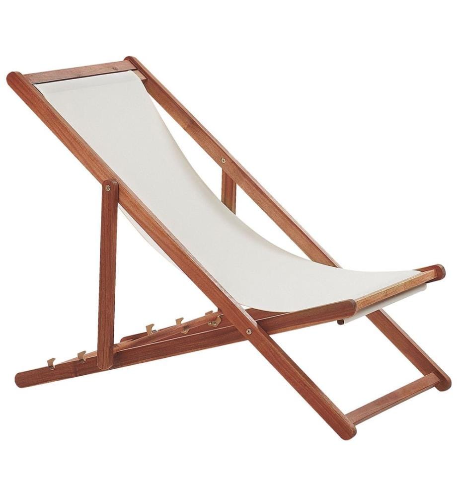 Chilienne en Bois Acacia Foncé Transat Réglable et Pliant avec 2 Tissus de Remplacement Blanc Cassé Motif Tendance Hamac Bain de soleil