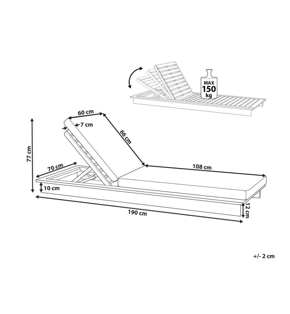Sonnenliege mit Kissen GRANARI mit Relaxfunktion Akazienholz Braun