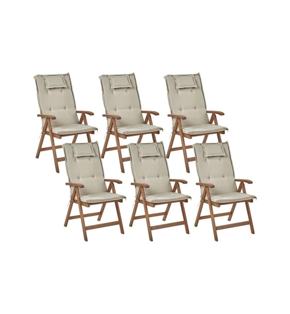Set mit 6 Stühlen und Sitzkissen AMANTEA Akazienholz Taupe