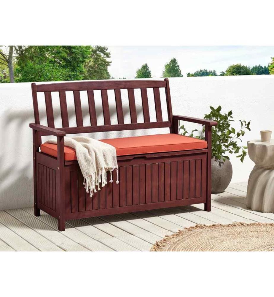 Panca da giardino con cuscino SOVANA 120 cm con contenitore Legno d'acacia Rosso