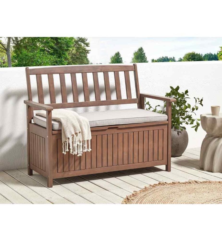 Panca da giardino con cuscino SOVANA 120 cm con contenitore Legno d'acacia Grigio chiaro