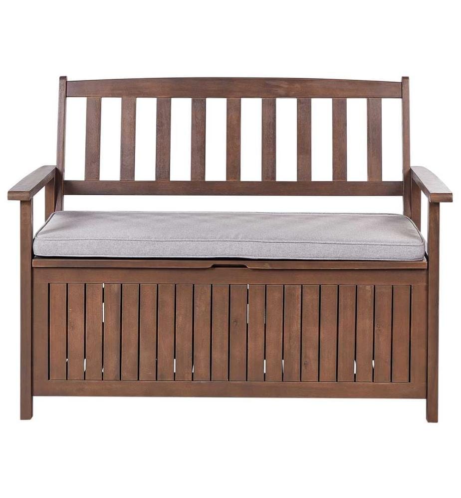 Panca da giardino con cuscino SOVANA 120 cm con contenitore Legno d'acacia Grigio chiaro