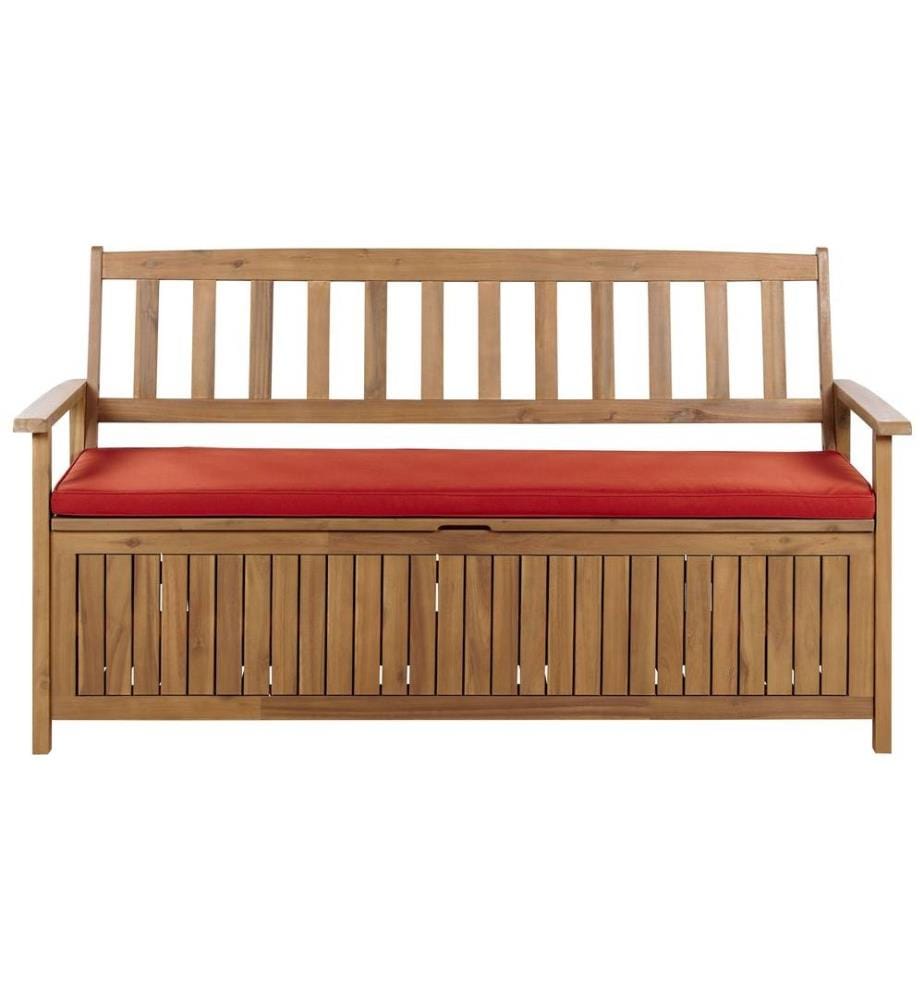 Garden Bench with Cushion SOVANA 160 cm with Storage Acacia Wood Red