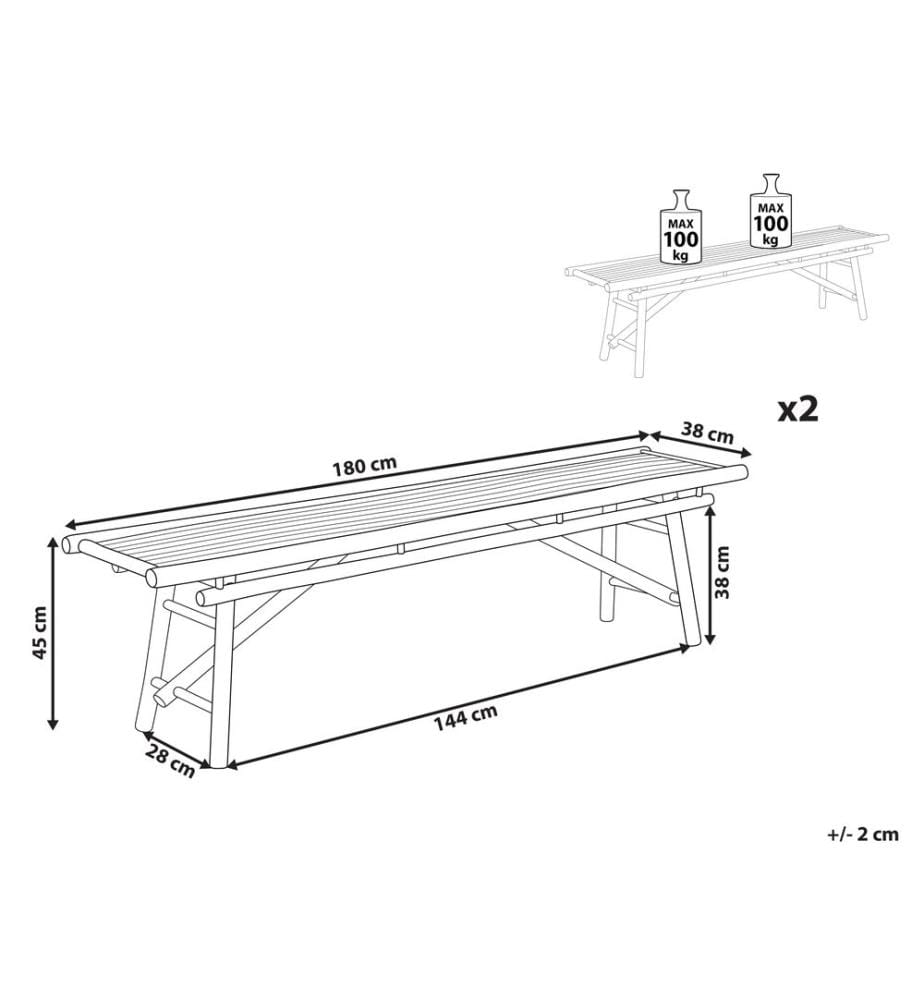 Set di 2 panche da giardino TINDARI 180 cm Bambù Marrone chiaro