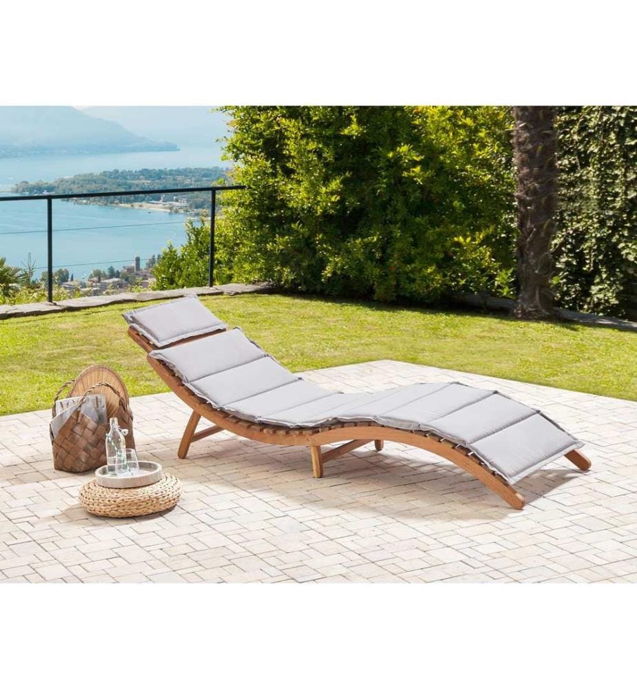Sonnenliege mit Kissen LUINO Akazienholz Grau