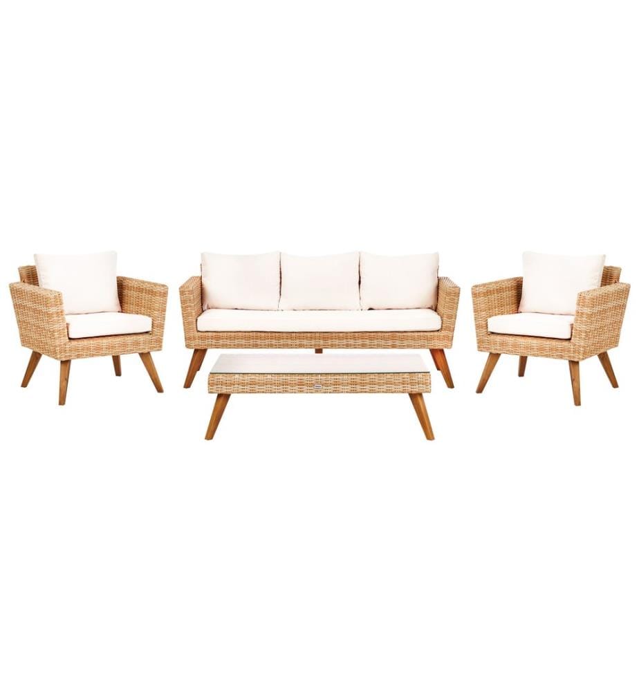 Lounge Set mit Tisch 5-Sitzer VITTORIA XL Polyrattan Cremeweiss