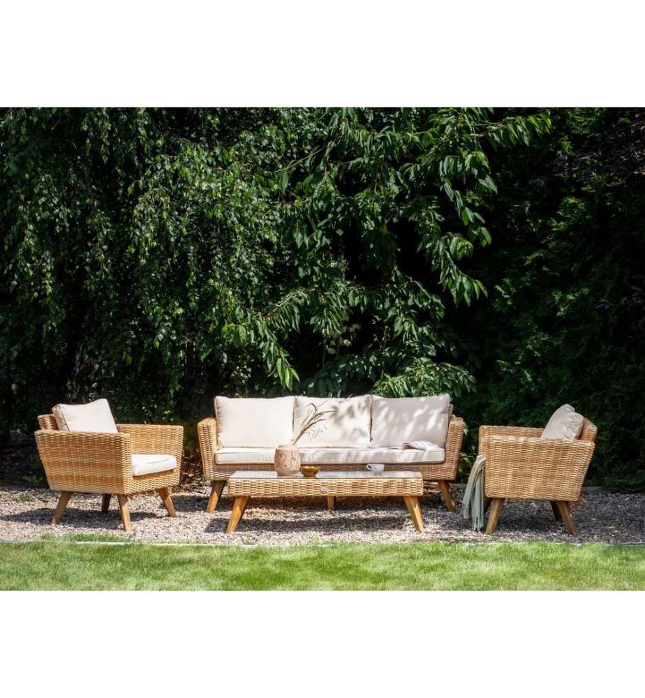 Lounge Set mit Tisch 5-Sitzer VITTORIA XL Polyrattan Cremeweiss
