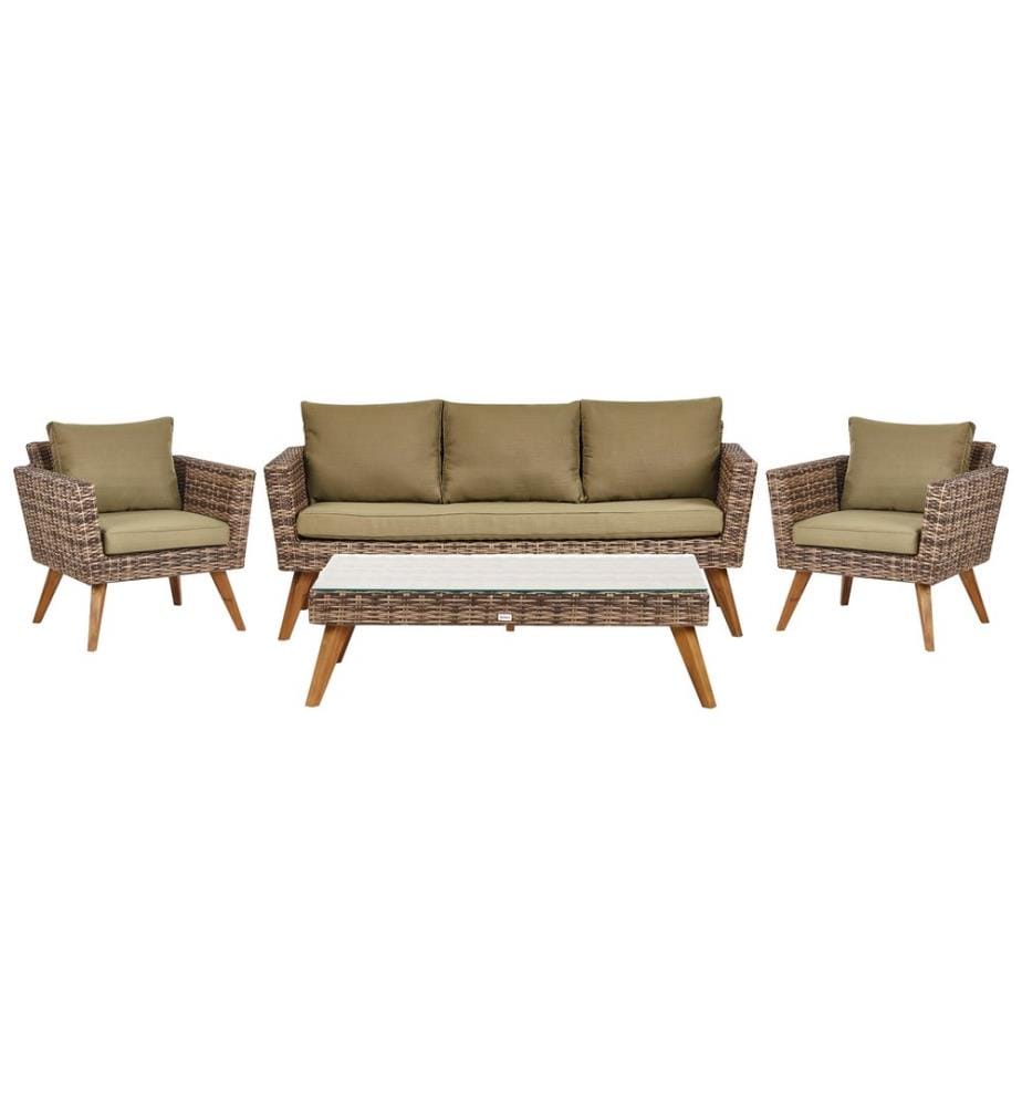 Lounge Set mit Tisch 5-Sitzer VITTORIA XL Polyrattan Olivgrün