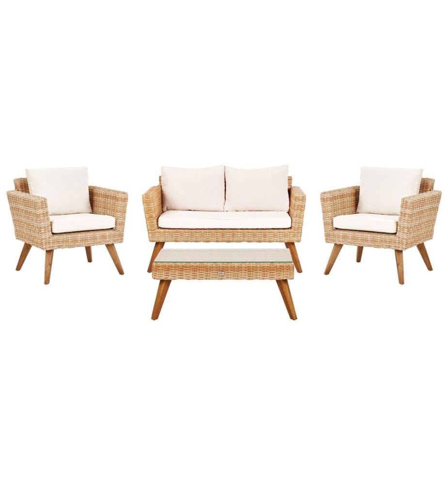 Lounge Set mit Tisch 4-Sitzer VITTORIA Polyrattan Cremeweiss
