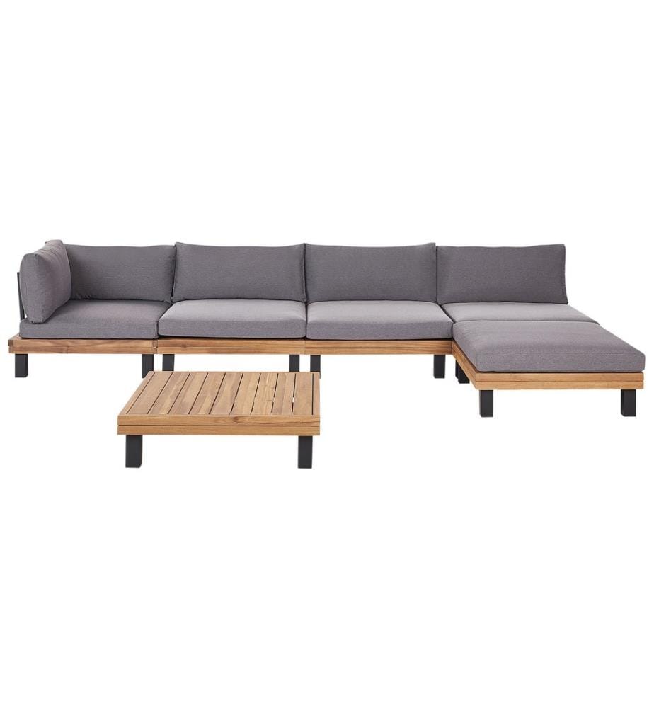 Garten Ecksofa mit Tisch 5-Sitzer FRAZZANO modular zertifiziertes Akazienholz Grau
