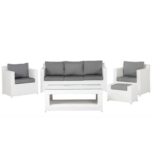 Set salotto da giardino con tavolo e pouf 6 posti ROMA Rattan sintetico (PE) Bianco