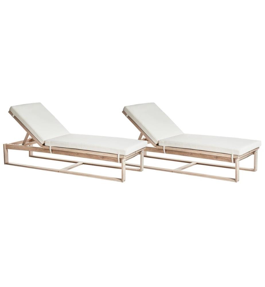 Gartenliege mit Auflage 2er Set AZZANELLO Akazienholz Cremeweiss