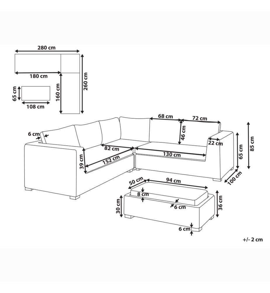 Garten Ecksofa mit Ottomane 5-Sitzer RINELLA Rattan Grau