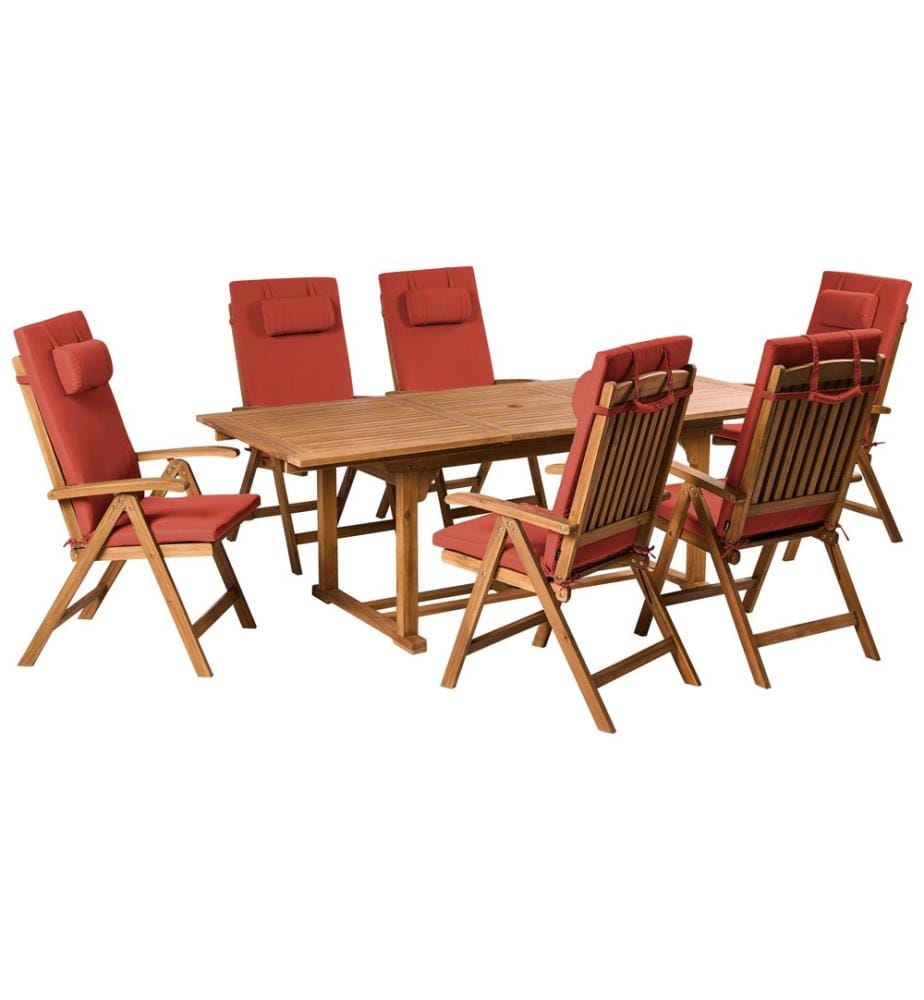 Gartenmöbel Set 6-Sitzer JAVA PREMIUM Akazienholz Rot