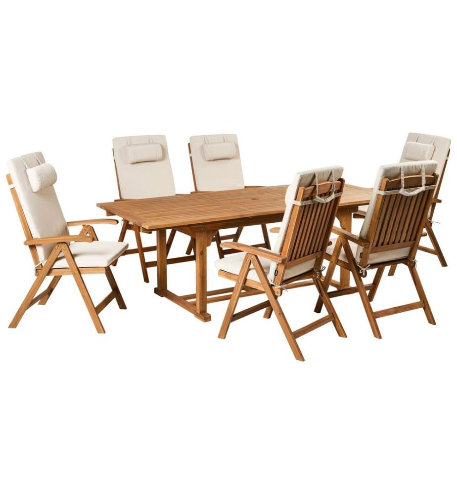 Gartenmöbel Set 6-Sitzer JAVA PREMIUM Akazienholz Hellbeige