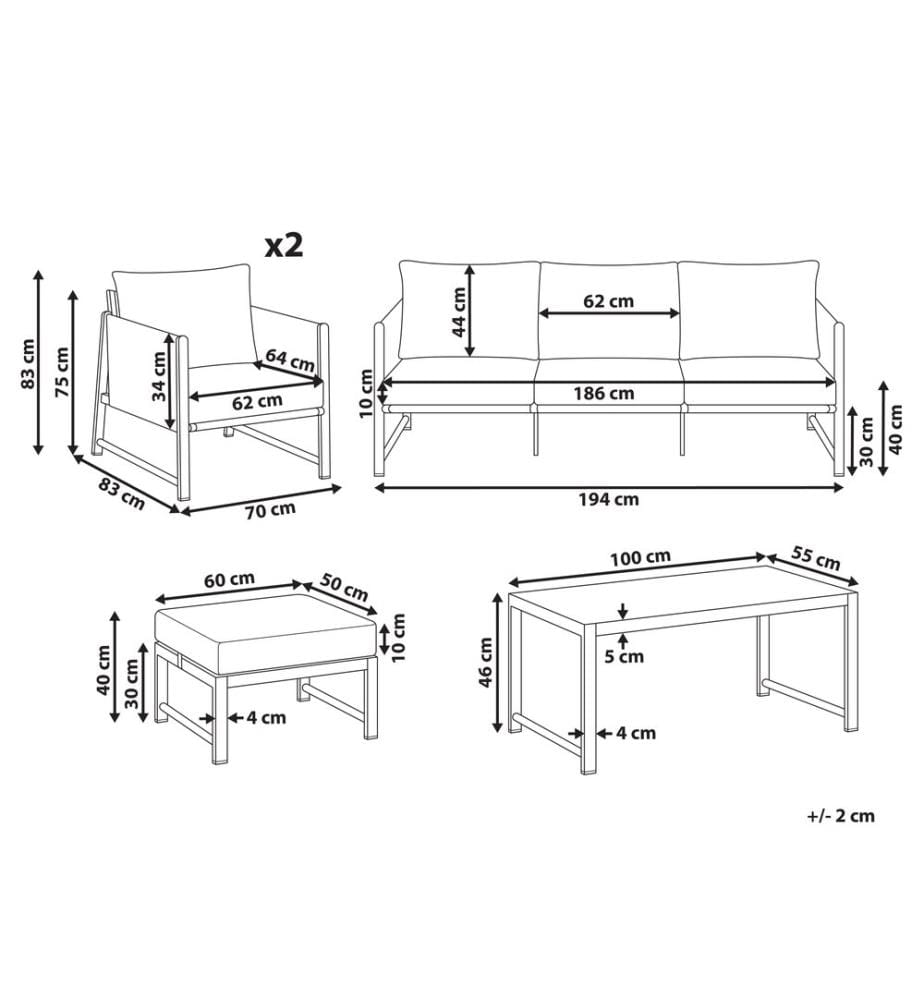 Lounge Set mit Tisch und Ottomane 5-Sitzer NOLA Metall Grau