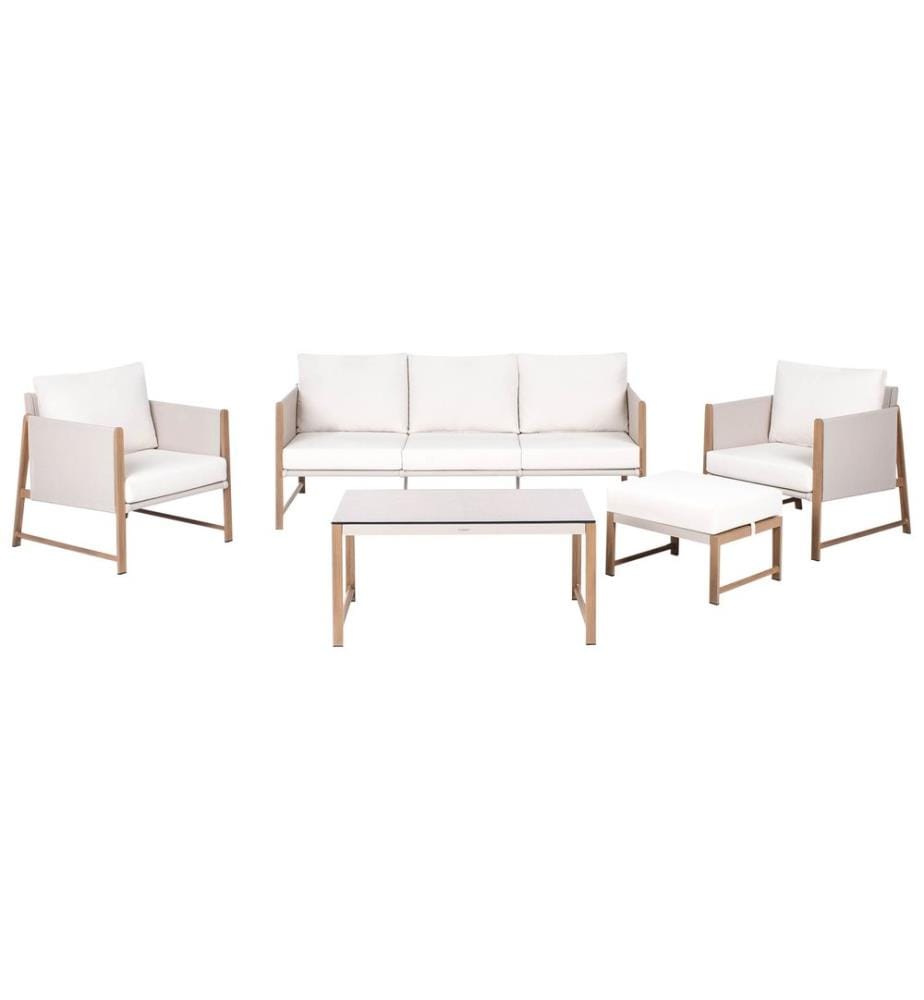 Lounge Set mit Tisch und Ottomane 5-Sitzer NOLA Metall Hellbeige