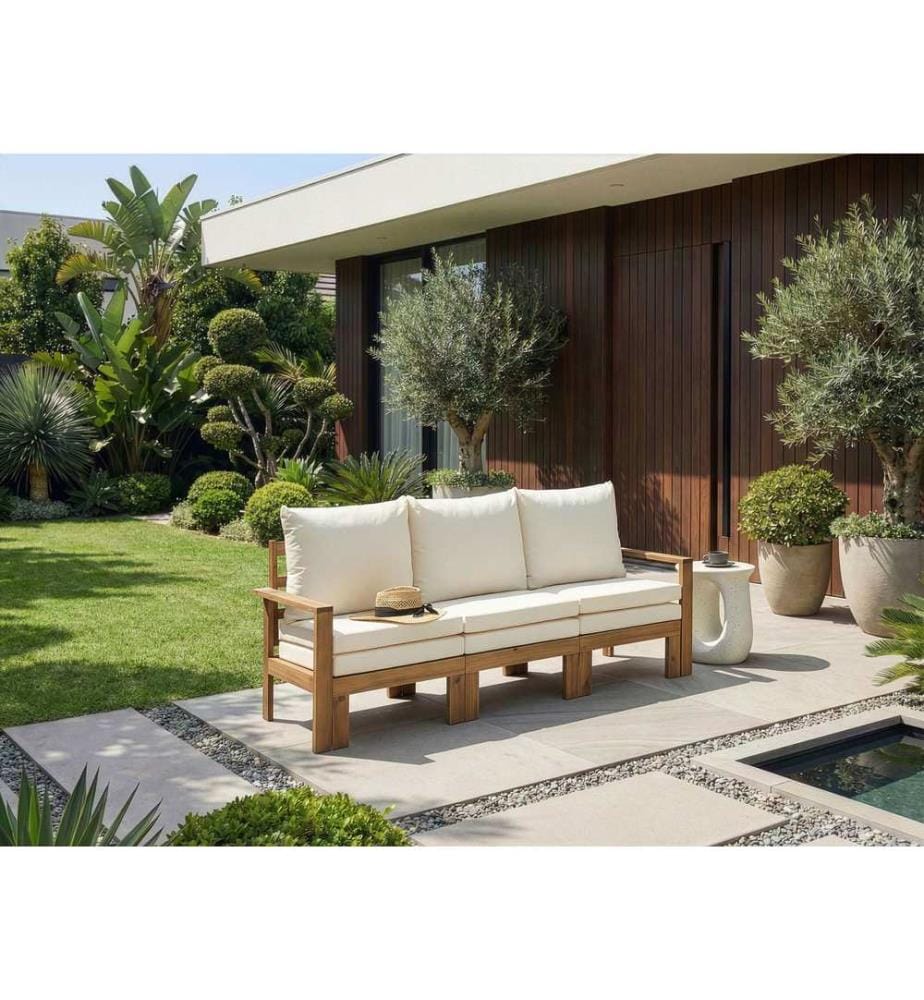 Banc avec coussin d'assise ISOLELLO 190 cm Réglable Acacia Marron