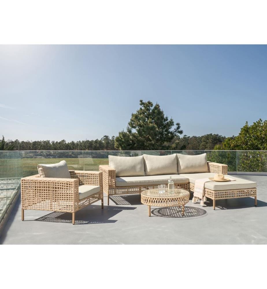 Lounge Set mit Tisch 4-Sitzer CALASETTA linksseitig Polyrattan Beige