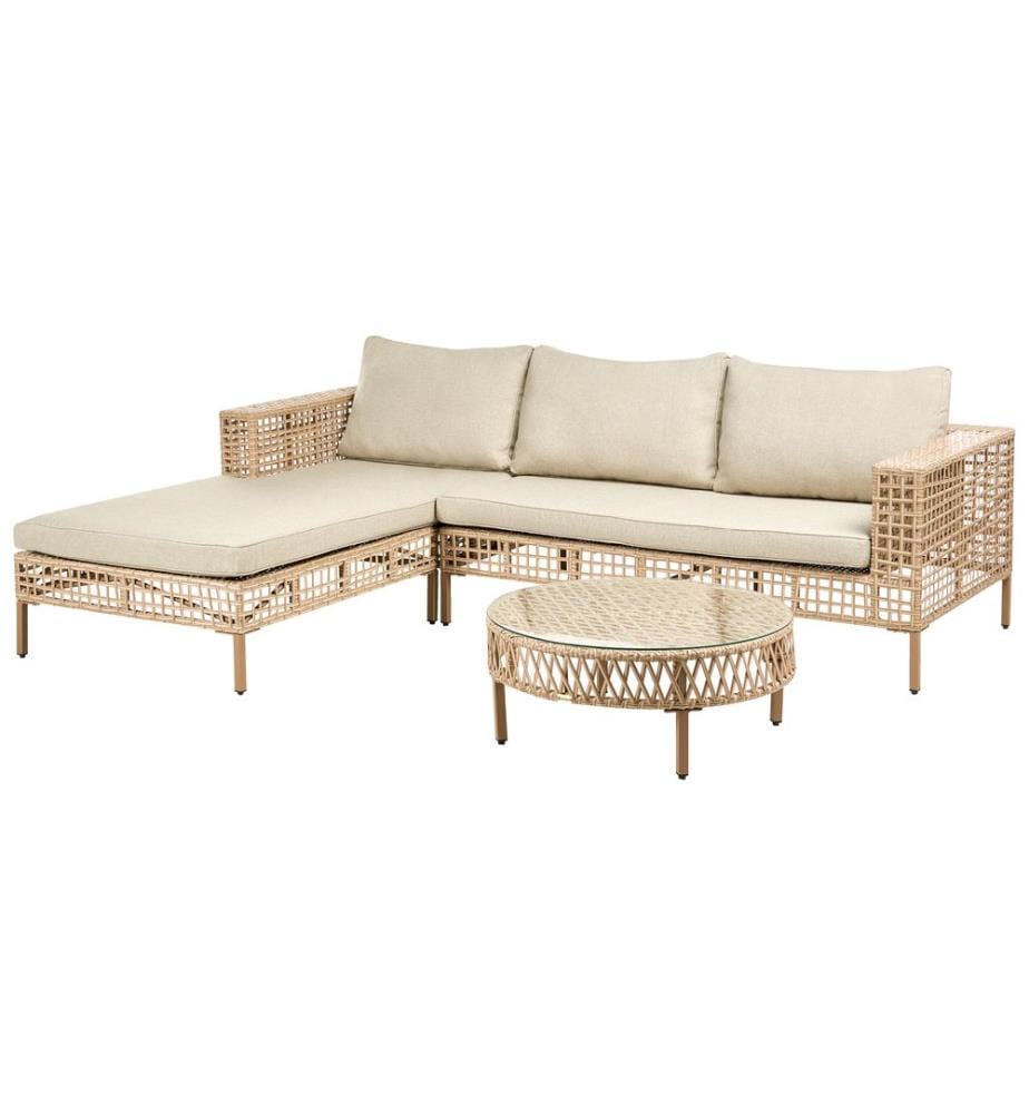 Lounge Set mit Tisch 4-Sitzer CALASETTA rechtsseitig Polyrattan Beige