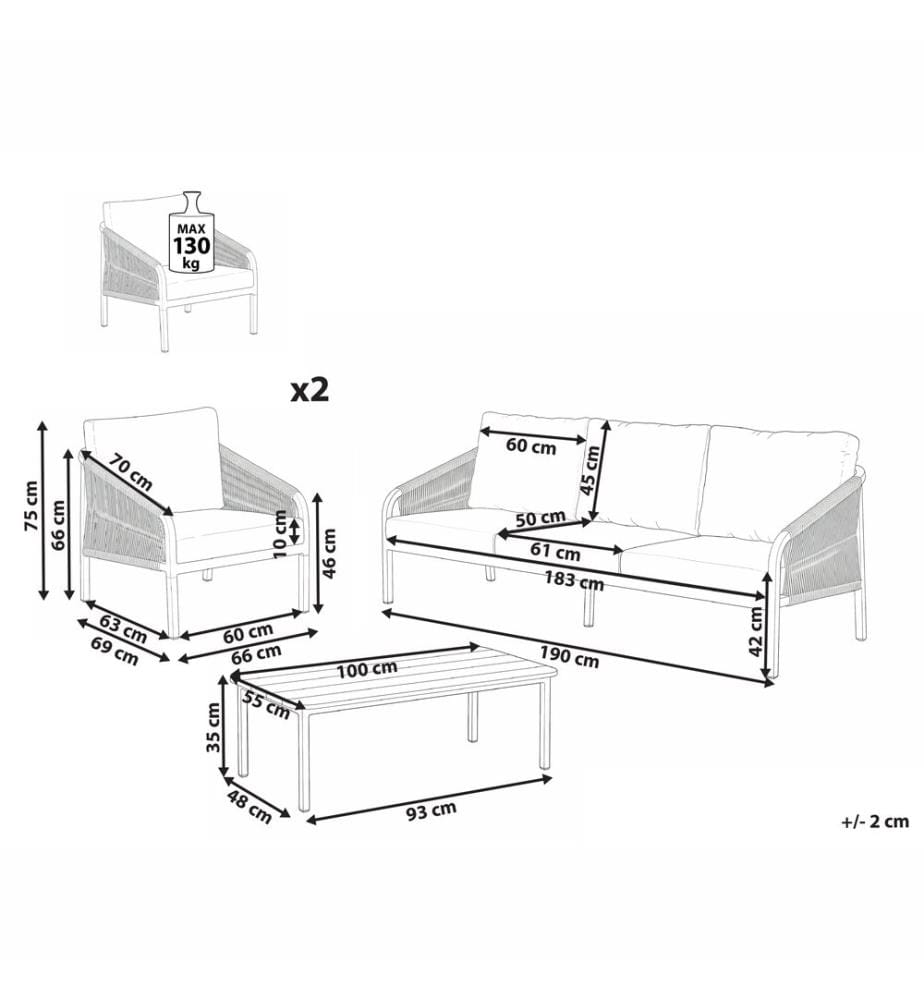Lounge Set mit Tisch 5-Sitzer MURATO Metall Beige