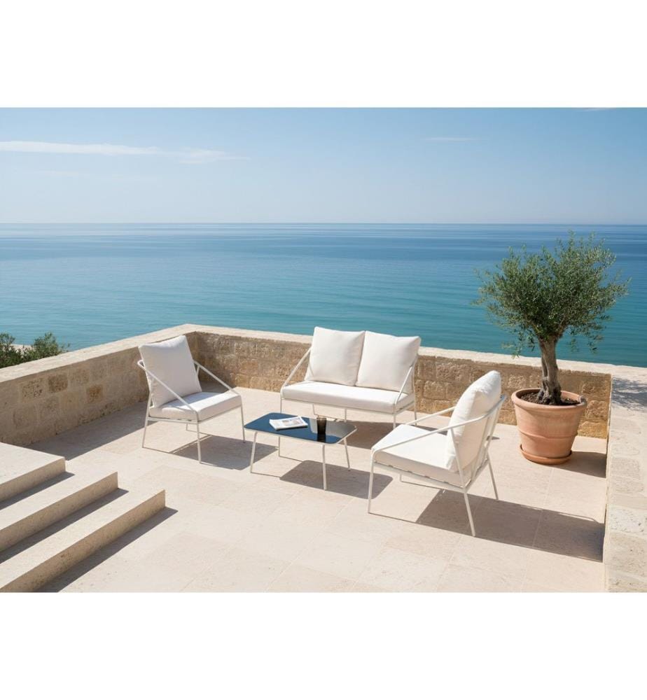 Lounge Set mit Tisch 4-Sitzer USTICA Metall Weiss
