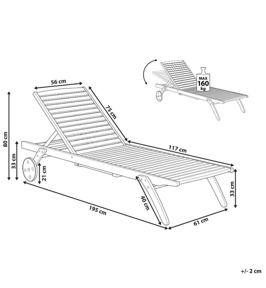 Sonnenliege CESANA mit Relaxfunktion Akazienholz Hellbraun