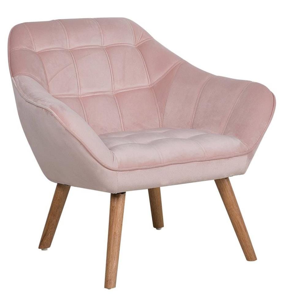 Sessel Rosa Samtstoff Gummibaumholz Geschwungene Armhelnen Clubsessel