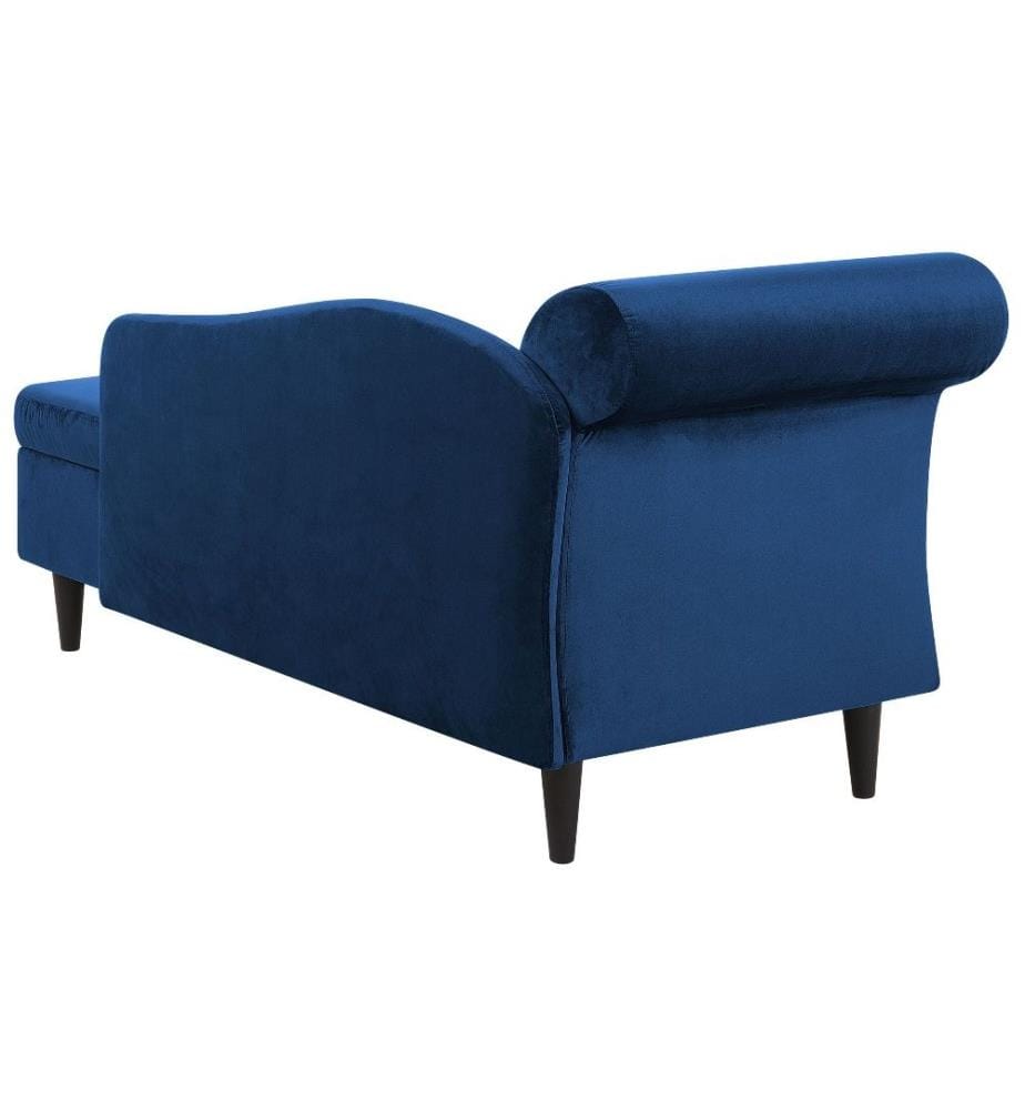 Chaise Longue Méridienne Côté Gauche en Velours Bleu avec Rangement pour Salon au Style Glamour
