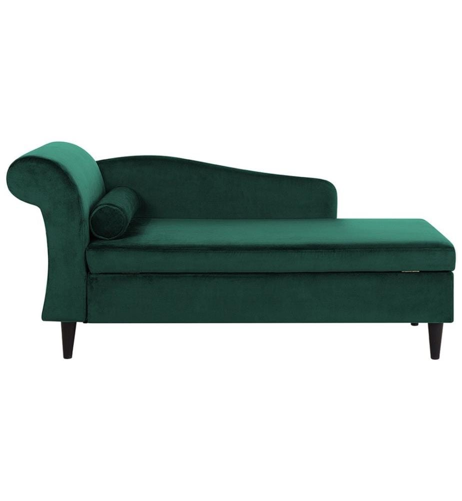 Chaiselongue Linksseitig Dunkelgrün Samtstoff Holzfüsse Glamourös Retro Mit Zierkissen
