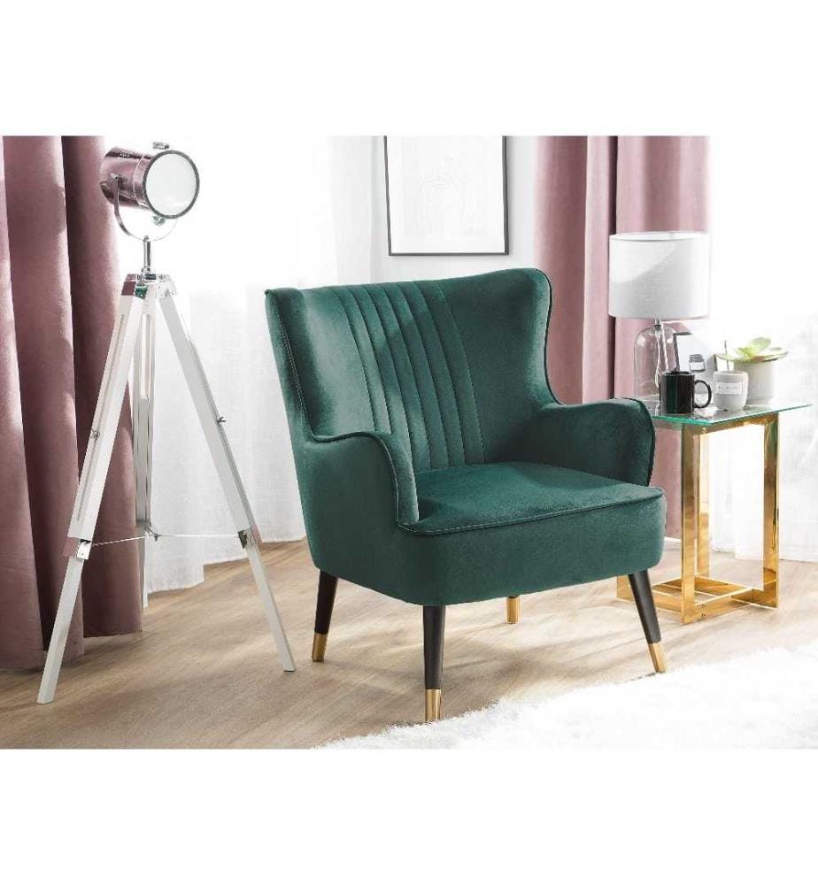 Sessel Grün Samtstoff Metall Dekorative Versteppung auf Rückenlehne Retro-Stil