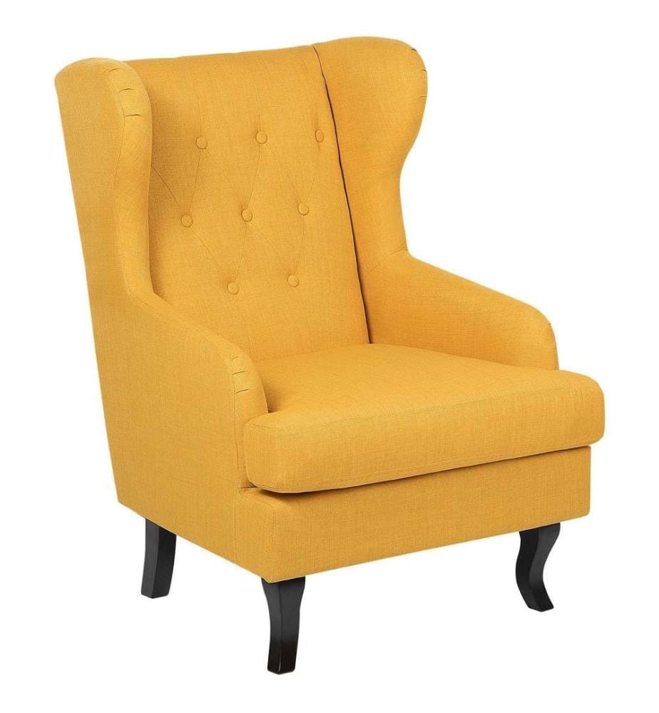 Sessel Gelb Polsterbezug mit Armlehnen Knöpfen Gummibaumholzbeine Wohnzimmer Skandinavischer Stil