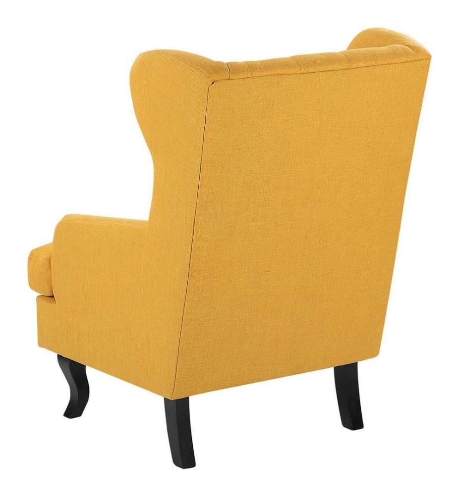 Sessel Gelb Polsterbezug mit Armlehnen Knöpfen Gummibaumholzbeine Wohnzimmer Skandinavischer Stil