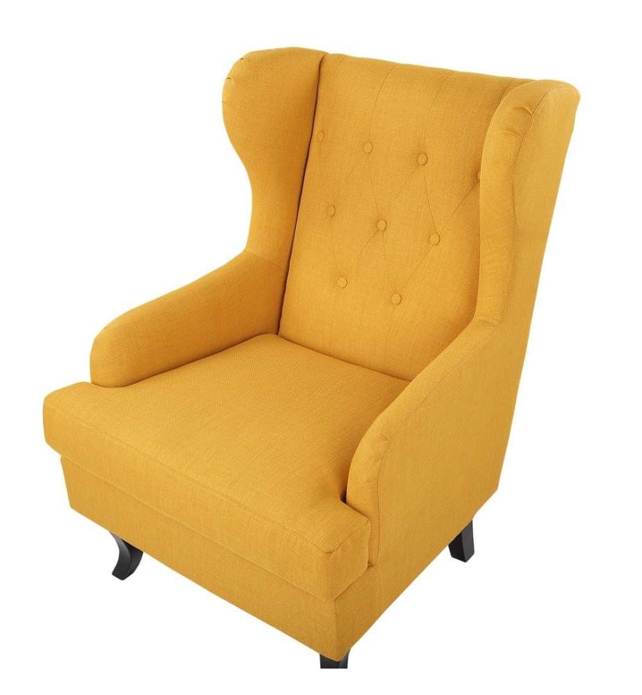 Sessel Gelb Polsterbezug mit Armlehnen Knöpfen Gummibaumholzbeine Wohnzimmer Skandinavischer Stil