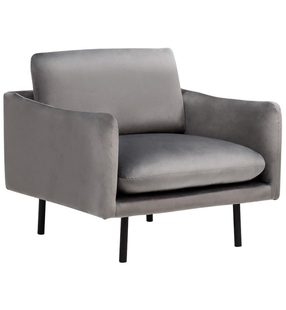 Sessel Grau Samtstoff Kunststoff Dicke Sitzfläche Retro-Stil Wohnzimmer
