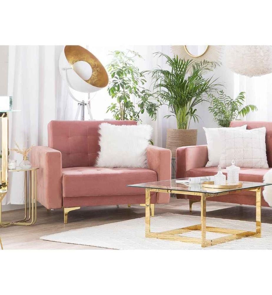 Sessel rosa Samtstoff Metall Retro Stil verstellbare Rückenlehne Wohnzimmer
