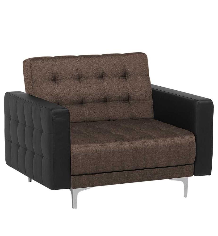 Sessel dunkelbraun schwarz Polsterbezug Kunstleder Metall Retro Stil verstellbare Rückenlehne Wohnzimmer