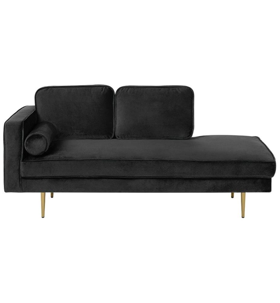 Chaise Longue Méridienne Côté Gauche en Velours Noir Assise Confortable pour Salon Glamour et Moderne