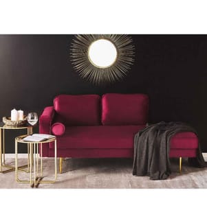 Chaiselongue Linksseitig Rot Samtstoff Metallfüsse Modern Mit Zierkissen