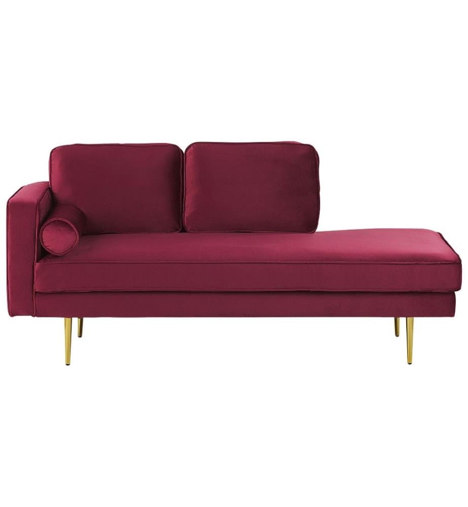 Chaiselongue Linksseitig Rot Samtstoff Metallfüsse Modern Mit Zierkissen