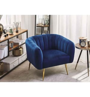 Cocktailsessel Blau Polsterbezug aus Samtstoff mit Metallgestell in Gold Glamouröser Edler Stil Wohnzimmer Salon Esszimmer Flur