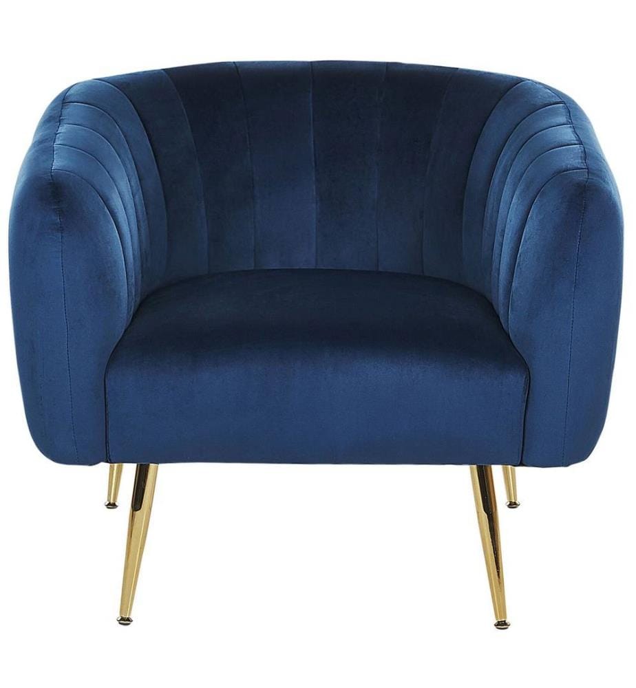 Cocktailsessel Blau Polsterbezug aus Samtstoff mit Metallgestell in Gold Glamouröser Edler Stil Wohnzimmer Salon Esszimmer Flur