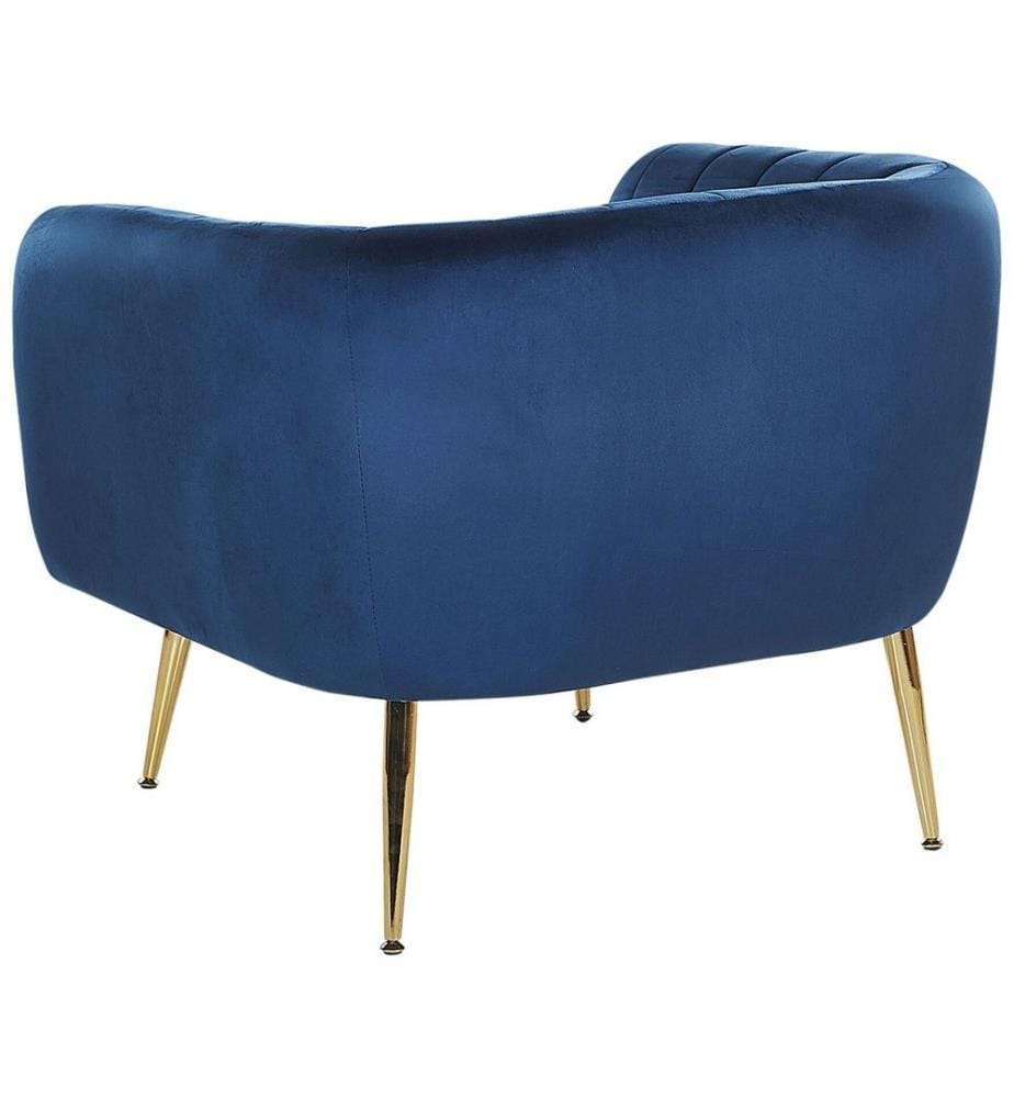 Cocktailsessel Blau Polsterbezug aus Samtstoff mit Metallgestell in Gold Glamouröser Edler Stil Wohnzimmer Salon Esszimmer Flur