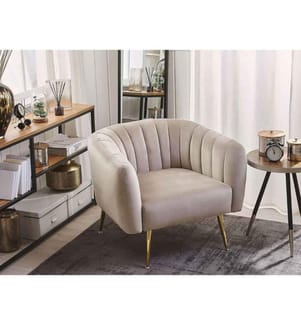 Cocktailsessel Taupe Polsterbezug aus Samtstoff mit Metallgestell in Gold Glamouröser Edler Stil Wohnzimmer Salon Esszimmer Flur