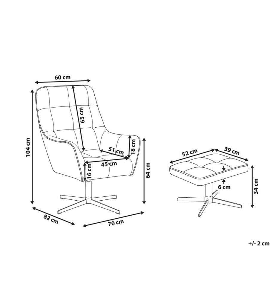 Sessel mit Hocker Taupe Samtstoff Metall Wohnzimmer Salon