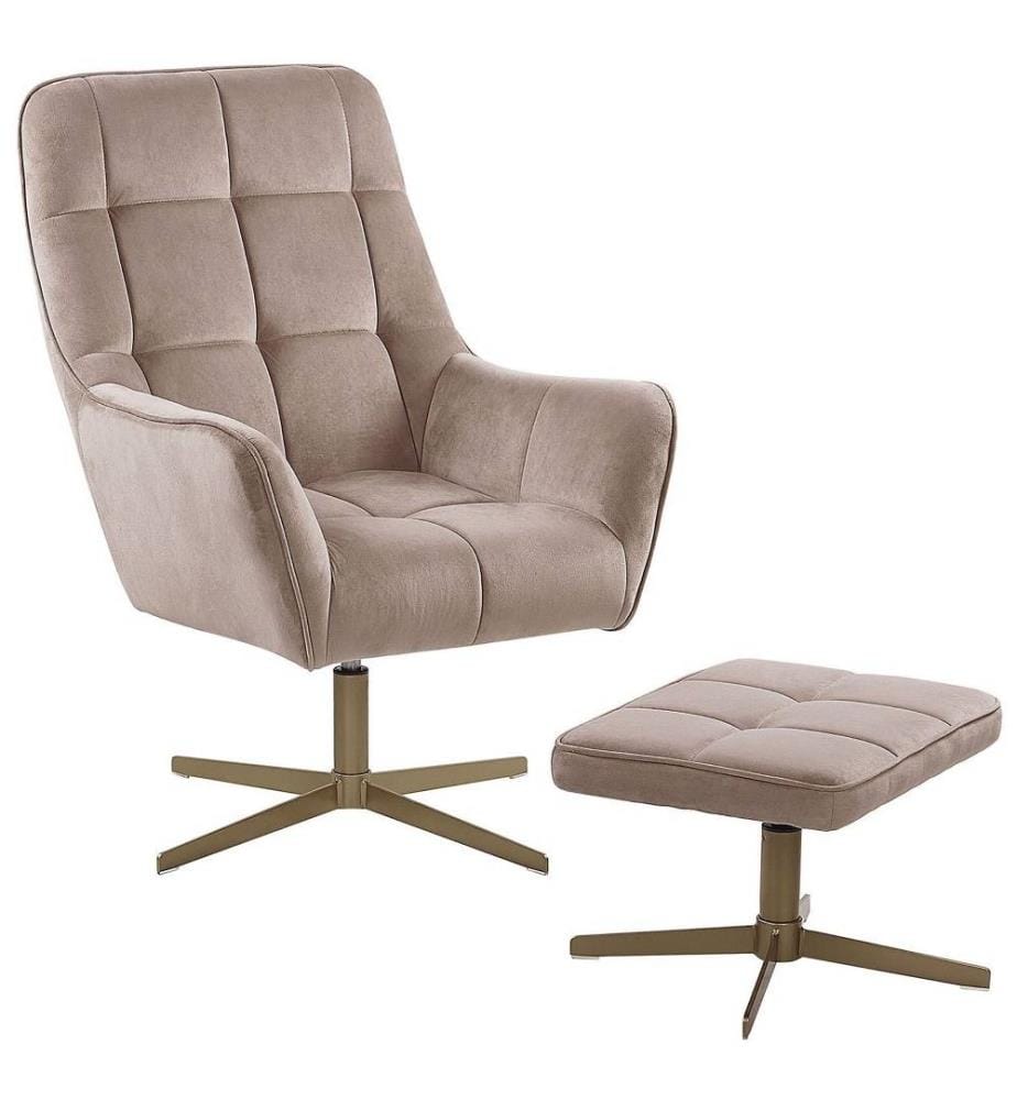 Sessel mit Hocker Beige Samtstoff Metall Wohnzimmer Salon