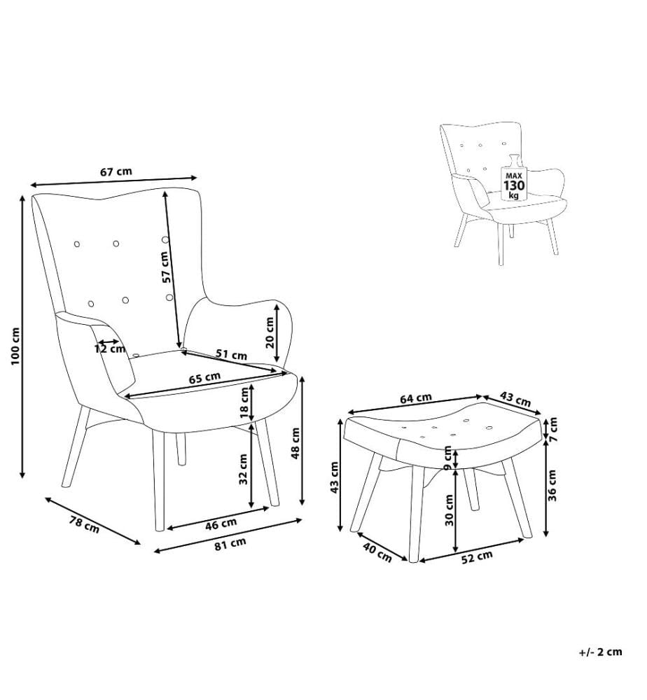 Ohrensessel Dunkelgrau Hocker Polsterbezug Gummibaumholz Wohnzimmer Skandinavischer Stil