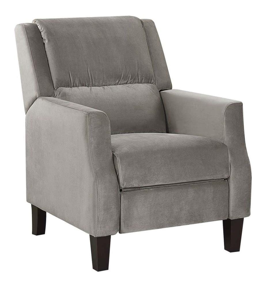 Sessel Grau Samtstoff mit Füsse in dunkler Holzfarbe Verstellbarer Fernsehsessel Wohnzimmer Schlafzimmer Modernes Design