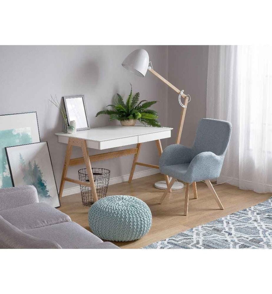 Sessel Hellblau Polsterbezug Gummibaumholz Abgerundete Armlehnen Schlafzimmer Wohnzimmer